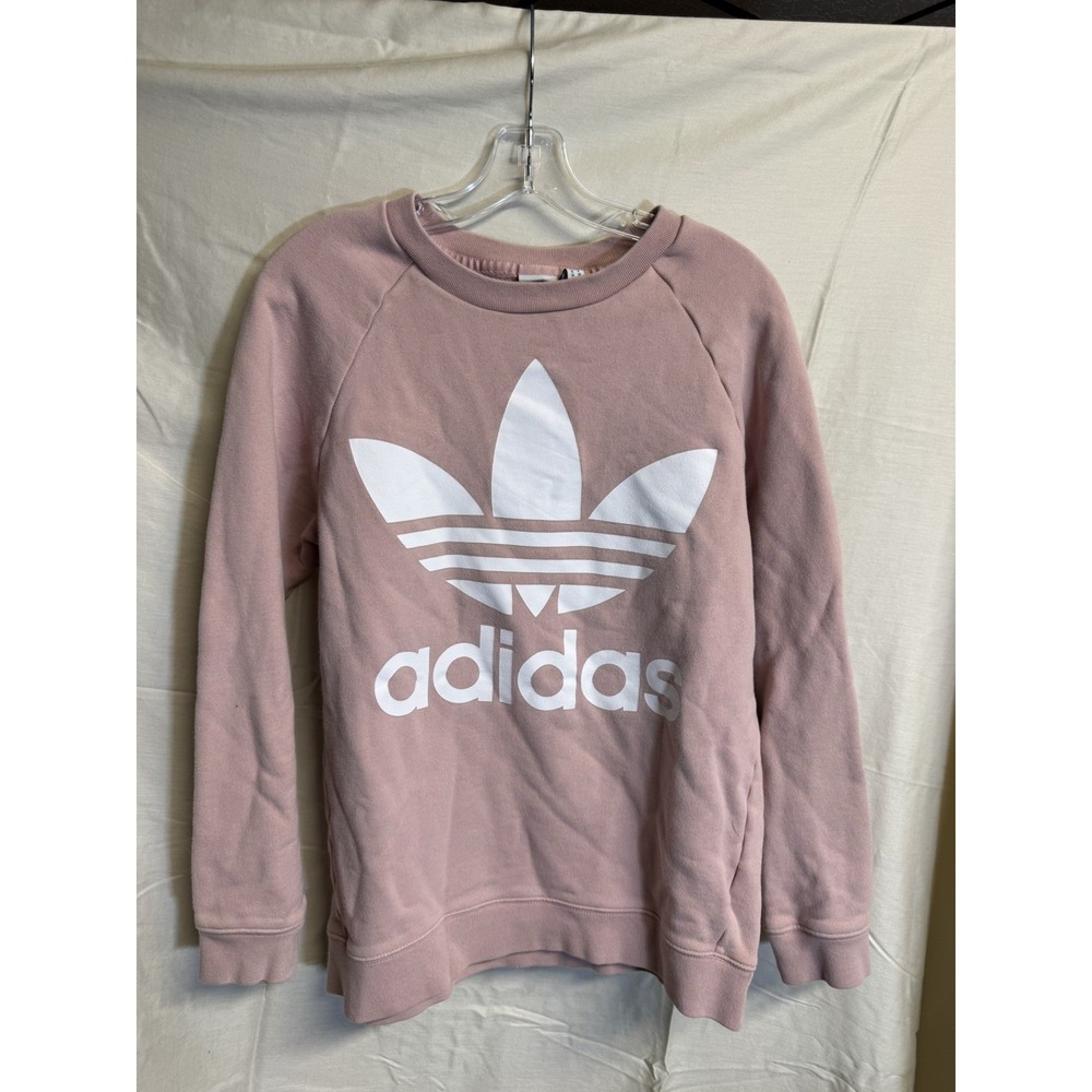 Womens Adidas Signature Trefoil Logo Crew Neck Sweatshirt Sz Small Pink